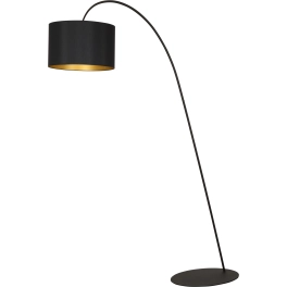 Stylowa lampa podłogowa z czarno-złotym abażurem, idealna nad kanapę