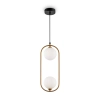 Designerska lampa wisząca w kolorze miedzi z dwoma, białymi kloszami
