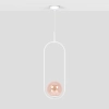 Biała lampa wisząca w kształcie elipsy z bursztynowym kloszem