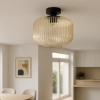 Stylowa lampa sufitowa z ryflowanym kloszem na czarnej podsufitce CLARK