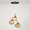Lampa wisząca z dużymi, ryflowanymi kloszami w kolorze bursztynu