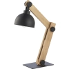 Czarna lampka biurkowa z drewnianą oprawą, w stylu skandynawskim