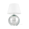 Elegancka lampka stołowa z okrągłą, szklaną, przezroczystą podstawą