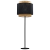 Wysoka lampa podłogowa ze słomkowo-czarnym abażurem, do salonu
