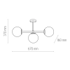 Stylowa, czarna lampa sufitowa z trzema, białymi, kulistymi kloszami