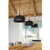 Czarna lampa wisząca z naturalnym drewnem, idealna do kuchni, gwint E27