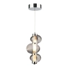Chromowana lampa wisząca LED z dymionymi kloszami do sypialni