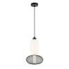Nowoczesna lampa wisząca LED z drucianym kloszem, biało-czarna