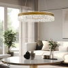 Złota lampa wisząca LED do wnętrz glamour, okrąg, kryształ