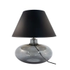 Lampka nocna w stylu glamour, ze szklaną podstawą i czarnym abażurem