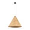 Lampa wisząca z jasnego drewna do sypialni, stożek, boho