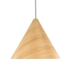 Lampa wisząca z jasnego drewna do sypialni, stożek, boho