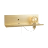 Złota lampa ścienna z półką, gniazdem USB, współpracuje ze ściemniaczem