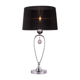 Elegancka, stylowa lampa stołowa w kolorze chromu, z czarnym abażurem