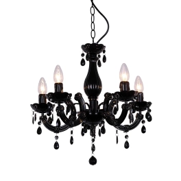 Czarna, elegancka lampa wisząca typu świecznik, z kryształkami, do salonu