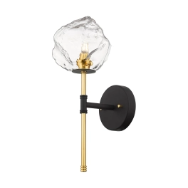 Designerska, czarno-złota lampa ścienna z nieregularnym kloszem