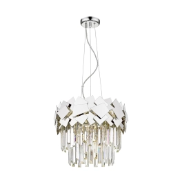 Srebrna lampa wisząca w stylu glamour, z kryształkami, idealna do salonu