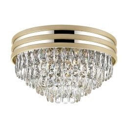 Dekoracyjna, okrągła, złota lampa sufitowa z kryształkami, do salonu
