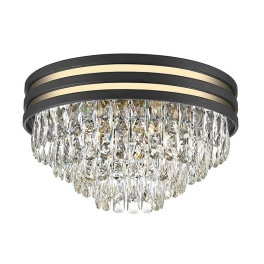 Czarno-złota, nowoczesna, okrągła lampa sufitowa z kryształkami