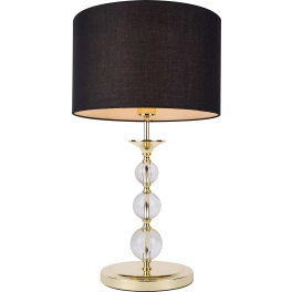 Dekoracyjna, złota lampka stołowa z klasycznym abażurem, do salonu