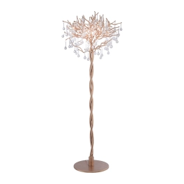 Designerska, kryształowa lampa podłogowa - drzewo w kolorze mosiądzu