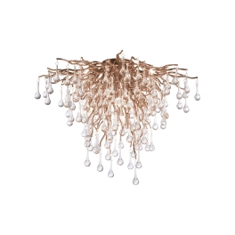 Lampa sufitowa stylizowana na mosiężne gałązki z kroplami wody