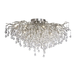 Dekoracyjna lampa sufitowa, srebrne gałązki z wiszącymi kryształkami