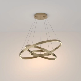 Stylowa lampa wisząca z trzema złotymi kołami LED, ciepła barwa Ø80cm 3000K