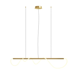 Złota, elegancka lampa wisząca z ledową linką, listwa nad stół