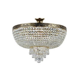Elegancka lampa sufitowa w kolorze antycznego złota, z kryształkami
