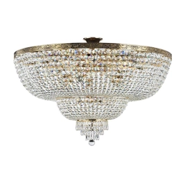 Duża, pałacowa lampa sufitowa w kolorze antycznego złota z kryształami