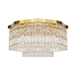 Elegancka, złota lampa sufitowa w stylu glamour, wiszące kryształki