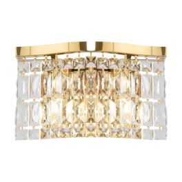 Dekoracyjna, złota lampa ścienna z kryształkami, do sypialni glamour