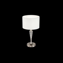 Elegancka lampka stołowa z białym abażurem, idealna na szafkę nocną