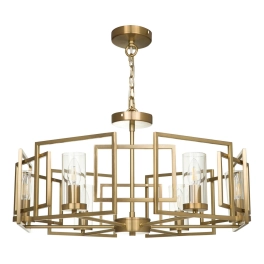 Duża, złota, klasyczna lampa wisząca na łańcuchu, idealna do salonu