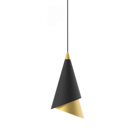Czarno-złota lampa wisząca LED w kształcie stożka, idealna do sypialni