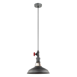 Szara, metalowa lampa wisząca z zaworem, w stylu industrialnym