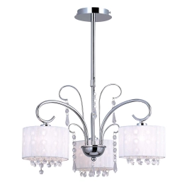 Lampa wisząca w stylu glamour, z białymi abażurami i kryształkami