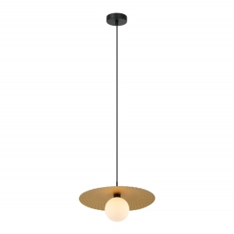 Designerska, minimalistyczna lampa wisząca z małym, mlecznym kloszem