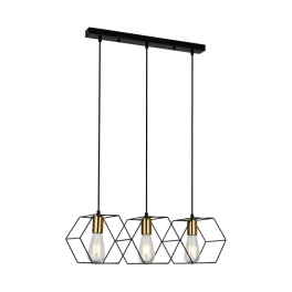 Czarno-złota, minimalistyczna lampa wisząca na listwie, nad stół