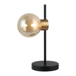 Industrialna, czarno-złota lampka stołowa z okrągłym kloszem