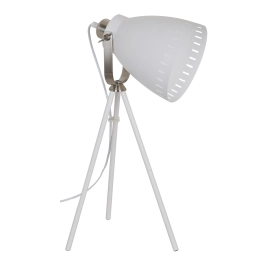 Nowoczesna, biała lampa stołowa na trzech nogach, z trzonkiem E27