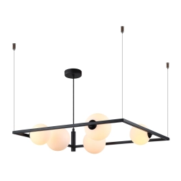 Czarna, 5-punktowa lampa w formie kwadratowej ramy, idealna nad stół