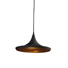 Awangardowa lampa z szerokim, czarno-złotym kloszem, modern vintage