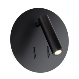 Okrągły, czarny kinkiet LED z włącznikiem i światłem dookoła lampy