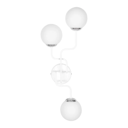 Designerska, biało-srebrna lampa ścienna z okrągłymi kloszami