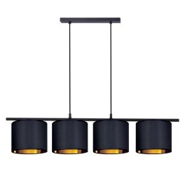 Lampa wisząca z abażurami w kolorze czarno-złotym, nad stół w jadalni