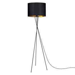 Lampa podłogowa z trzema nogami i abażurem, w kolorze czarno-złotym