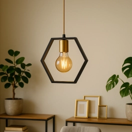 Pojedyncza lampa wisząca na złotym przewodzie, żyrandol plaster miodu