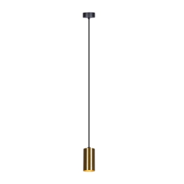 Pojedyncza, industrialna lampa na lince ze złotym kloszem